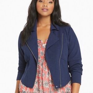 Torrid Navy Blue Textured Zip Up Moto Jacket